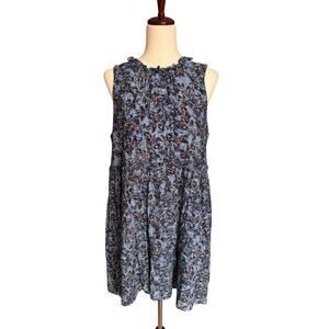 Lucky Brand Blue Floral Size Large Sleeveless Dress Lined Ruffled Trim